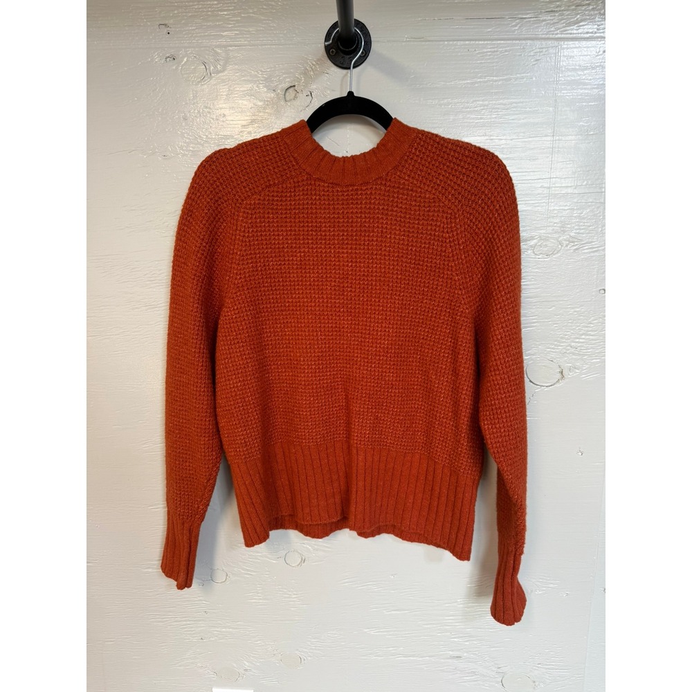 A New Day Waffle Knit Crewneck Sweater Burnt Orange XS Raglan Sleeve Pullover